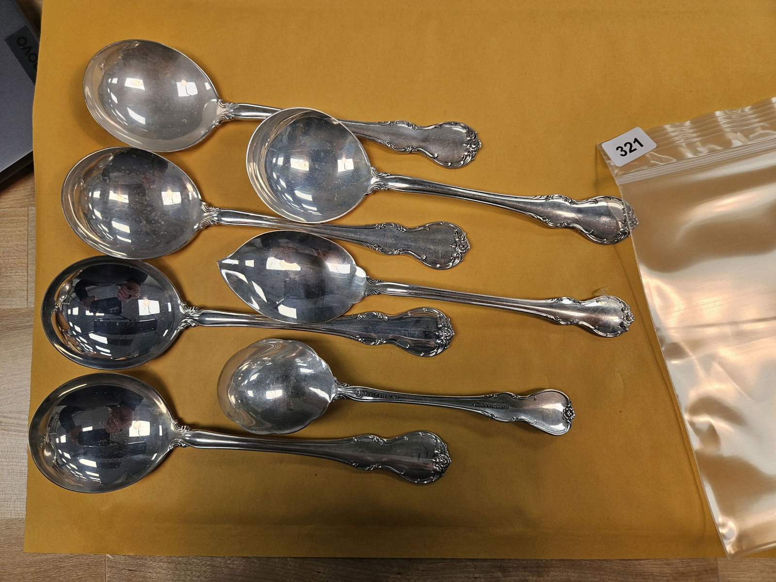 STERLING SILVER!: Seven Towle Sterling French Provincial Silver spoons. 7.885 Troy ounces. 245.2 grams. 