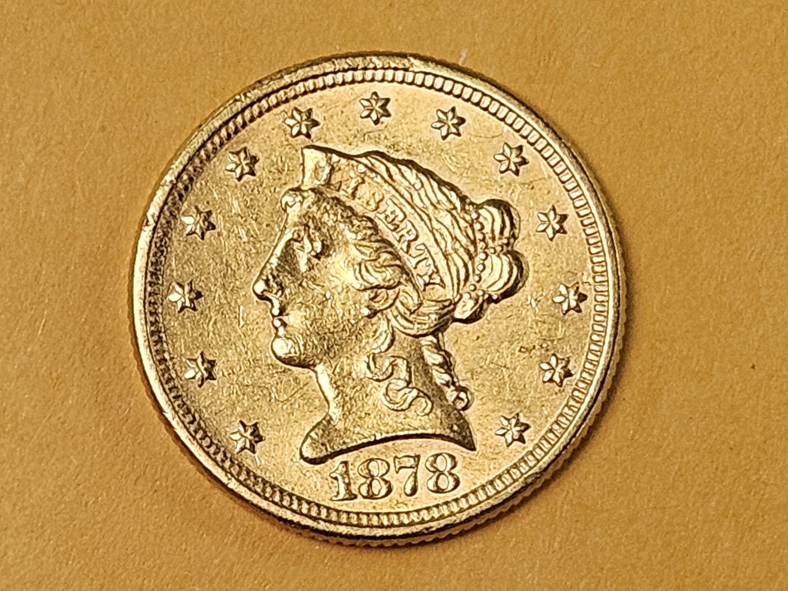 GOLD! Brilliant About Uncirculated plus 1878 Gold Liberty Head $2.5 Dollars: Quarter Eagle 