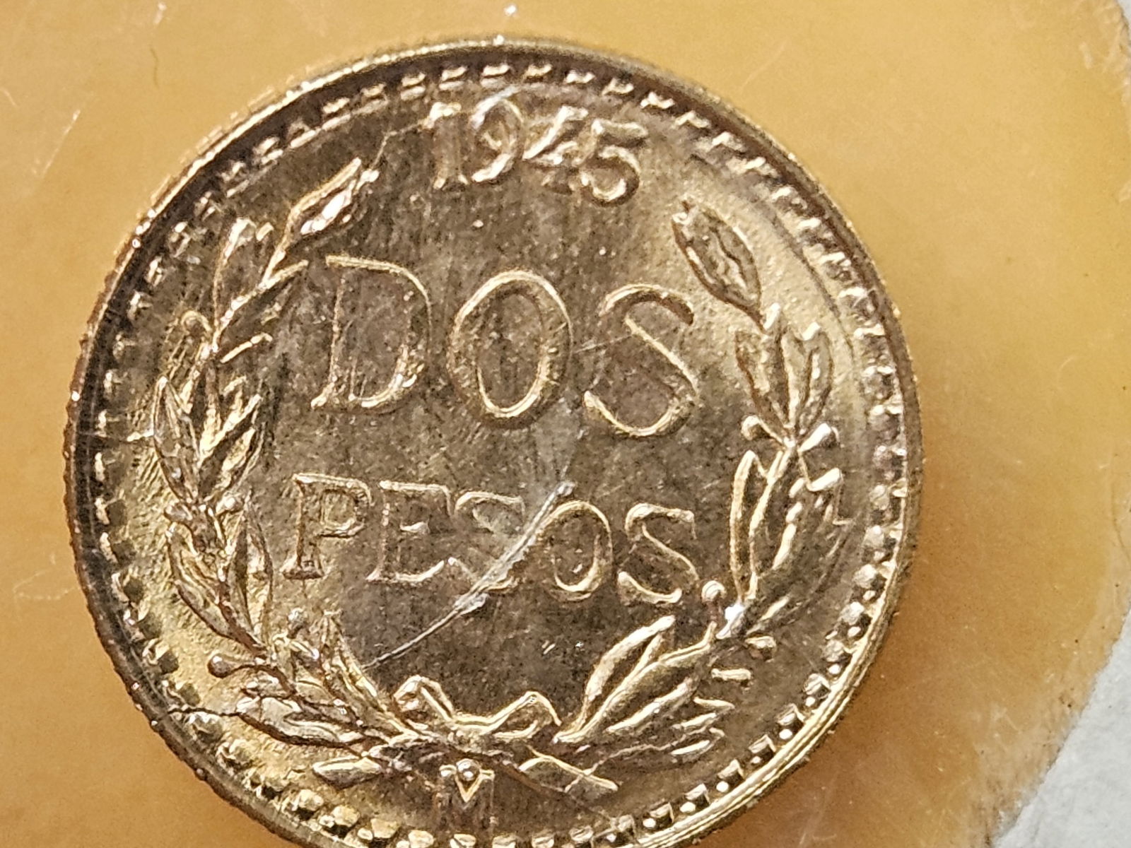 GOLD! GEM Brilliant Uncirculated 1945 Mexico Gold 2 pesos: KM # 461 