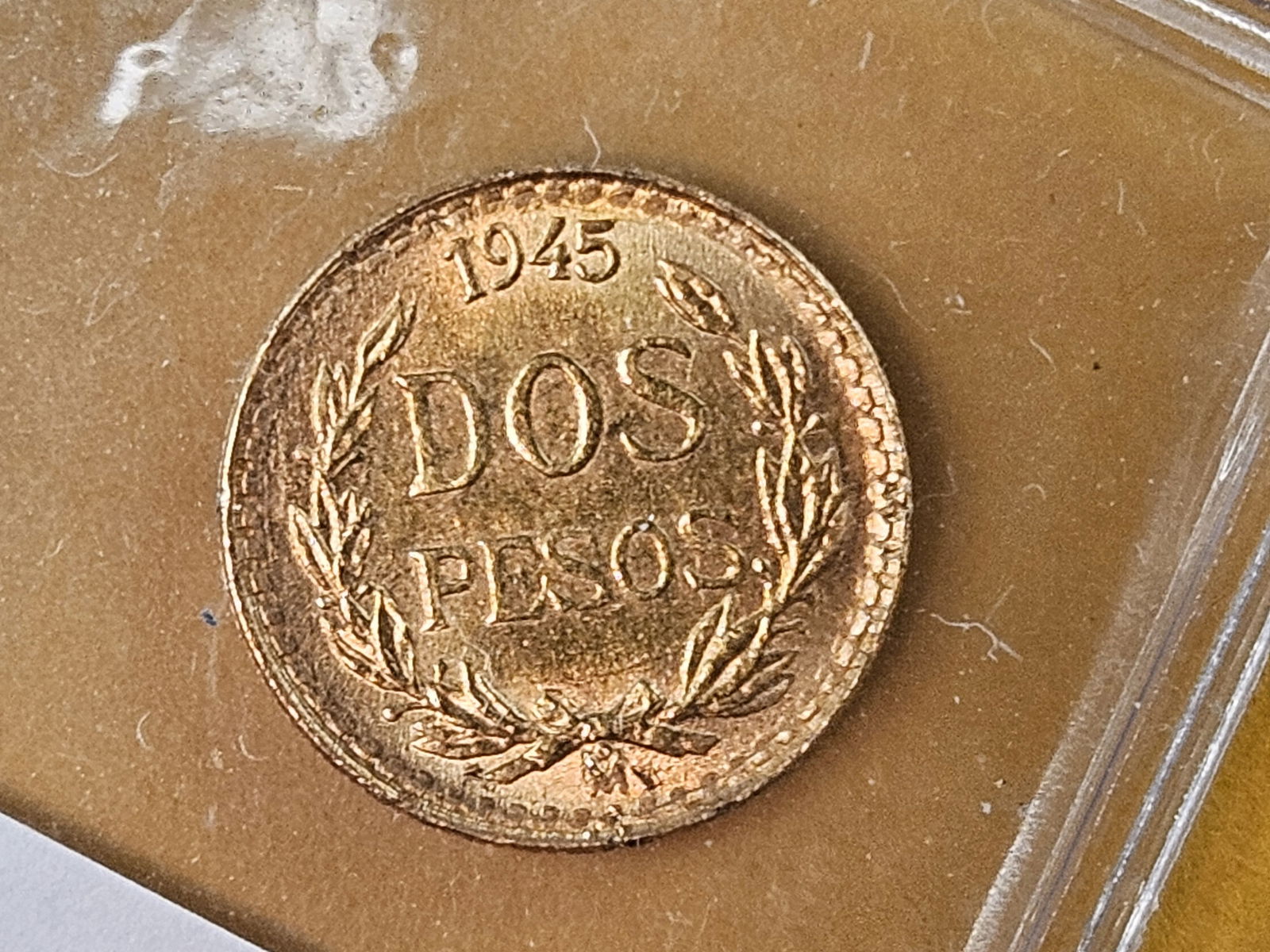 GOLD! GEM Brilliant Uncirculated 1945 Mexico Gold 2 pesos: KM # 461 