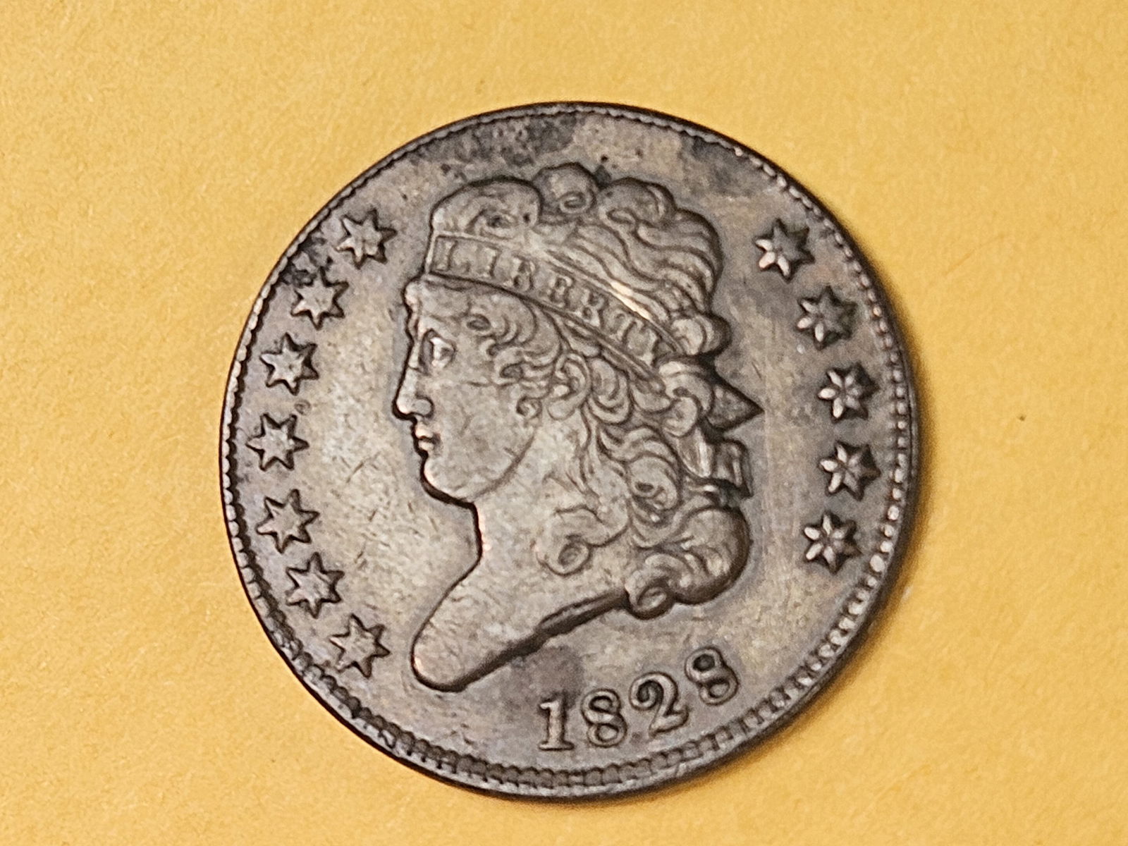 1828 Classic Head Half Cent in Very Fine plus: Twelve stars variety. Light surface issues 