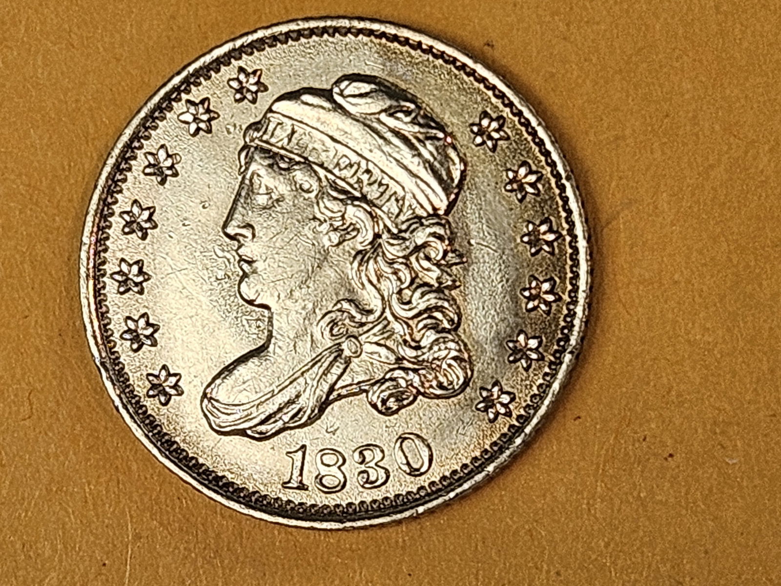 * Choice Brilliant AU-BU 1830 Capped Bust silver half-dime: Gorgeous looking coin! Not quite sure if its AU Plus or BU 