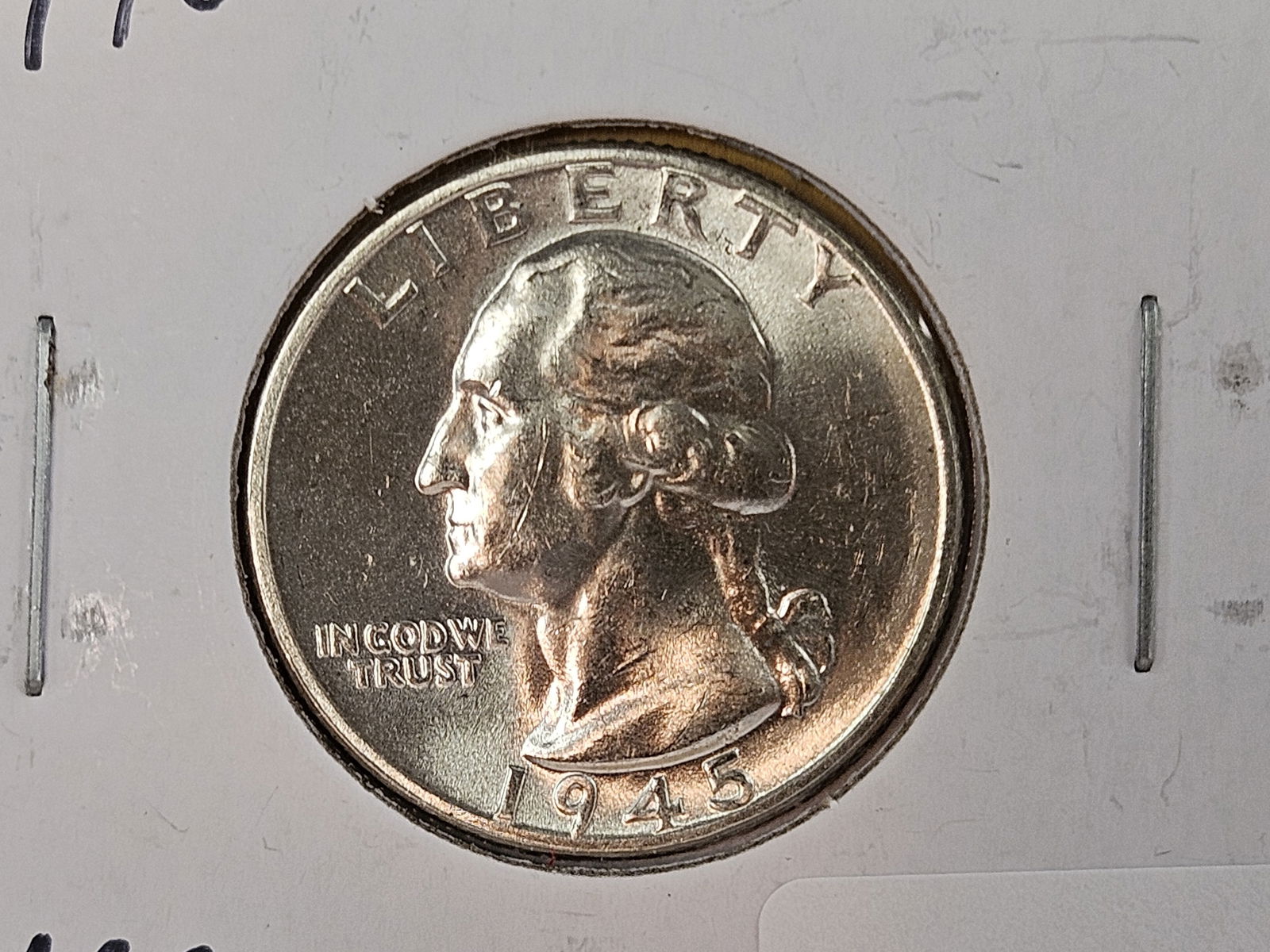 Very Choice Brilliant Uncirculated plus 1945 Washington Quarter: Outstanding luster 