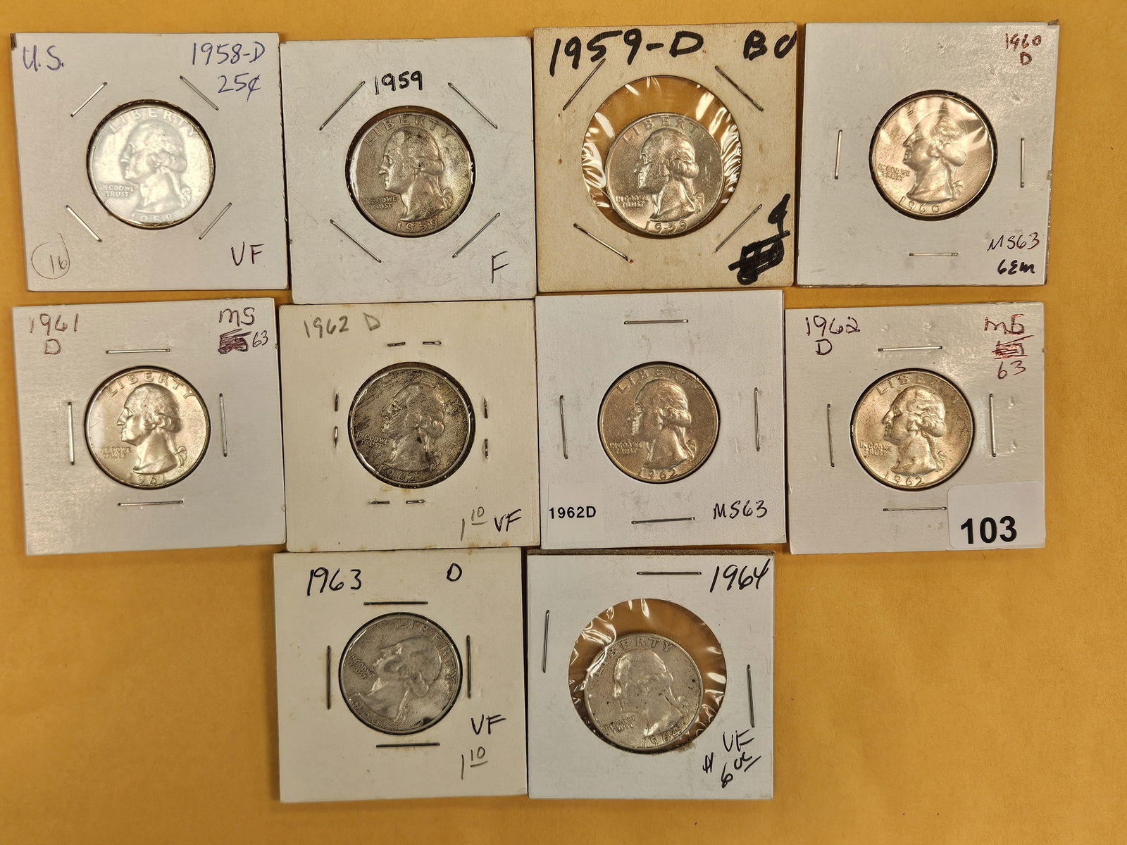 Ten mixed silver Washington Quarters (1 of 3)
