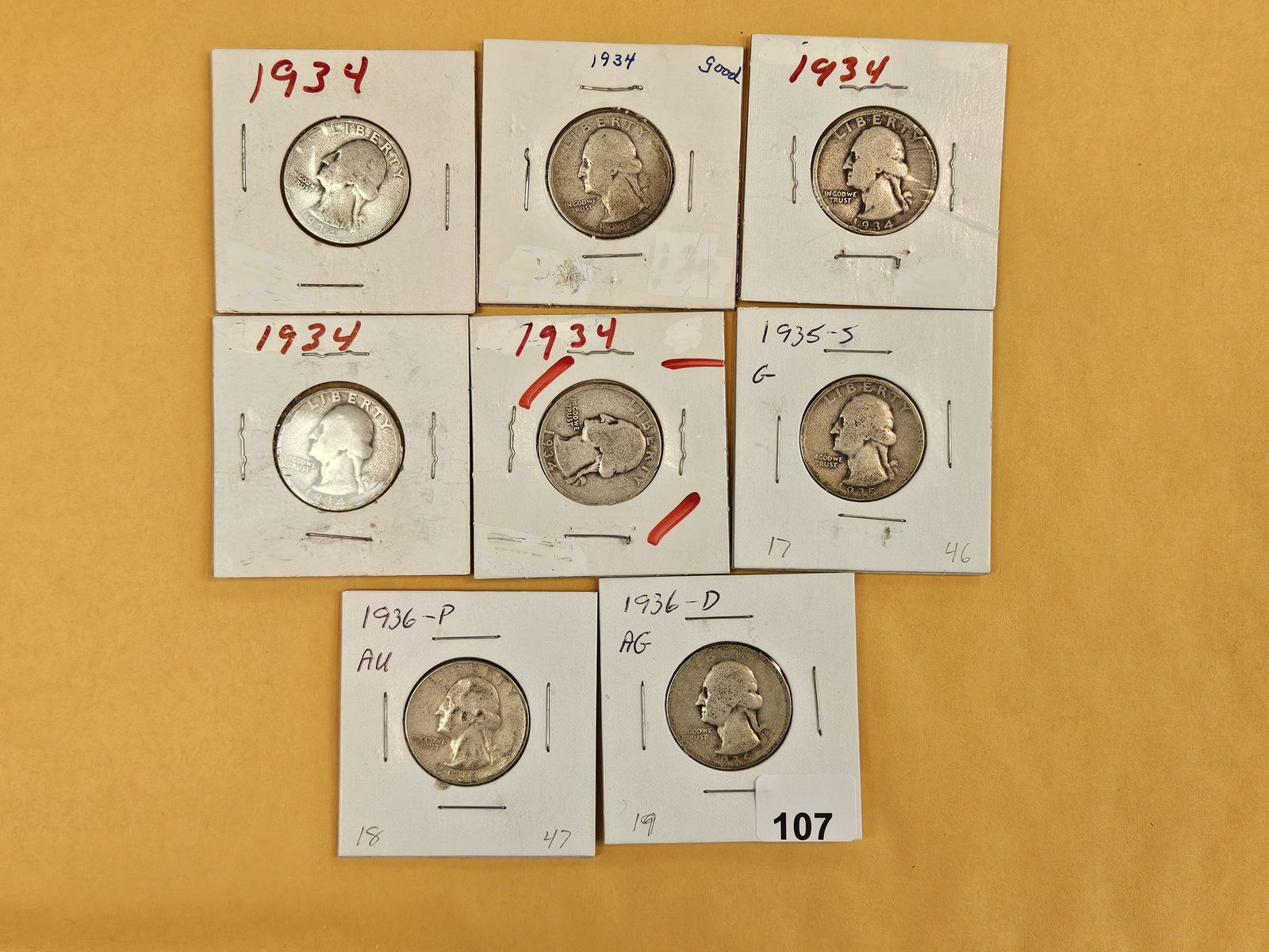 Eight mixed, earlier date silver Washington Quarters (1 of 2)