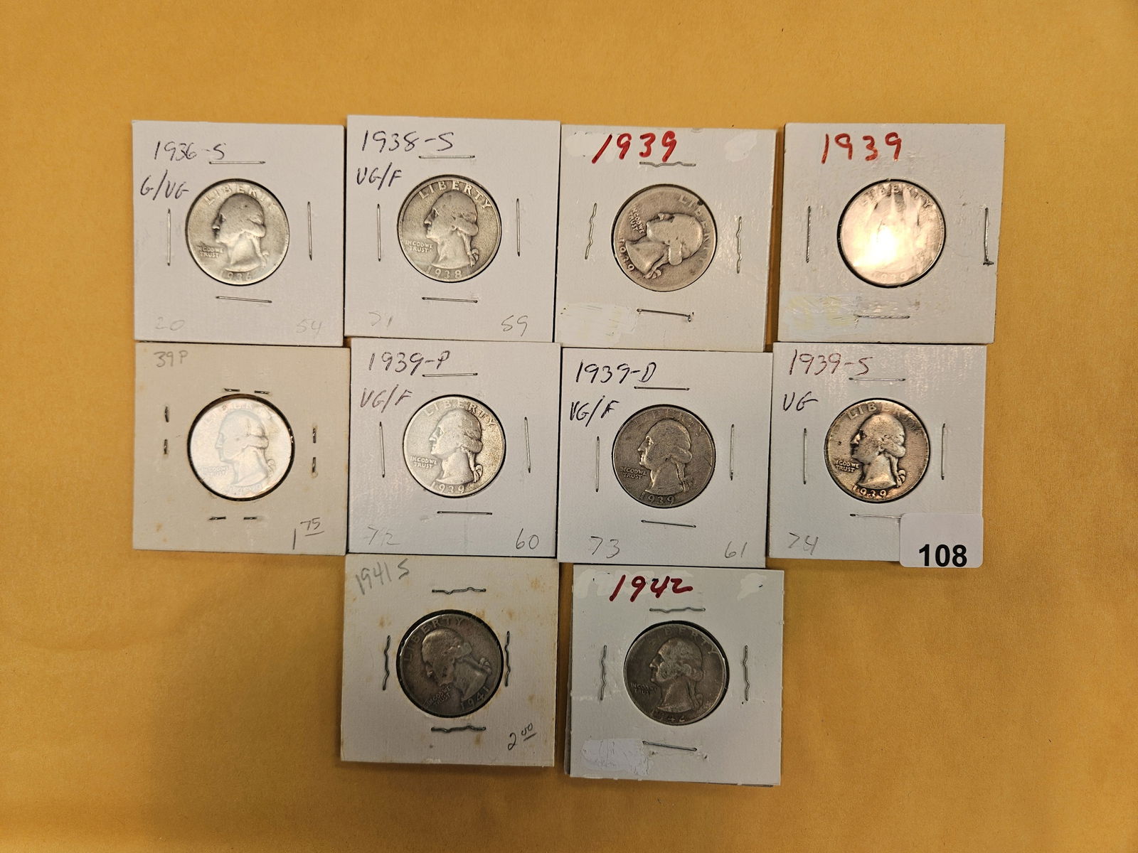 Ten mixed silver Washington Quarters (1 of 3)