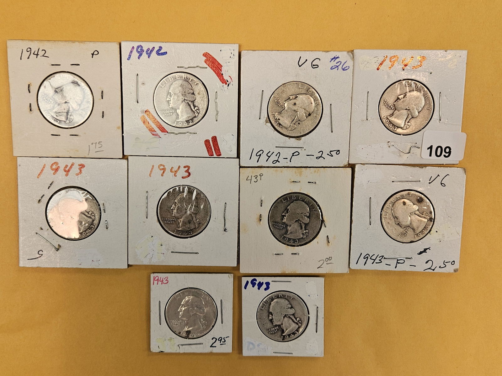 Ten mixed silver Washington Quarters (1 of 3)