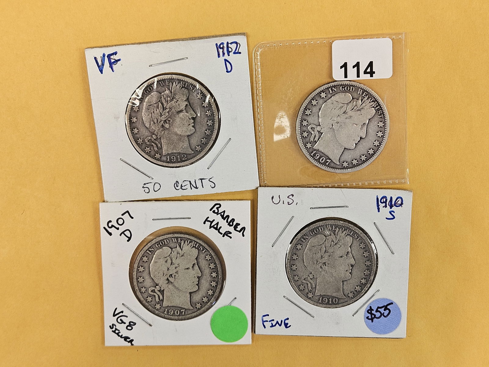 Four mixed Barber silver Half Dollars: All with partial to Full Liberty 