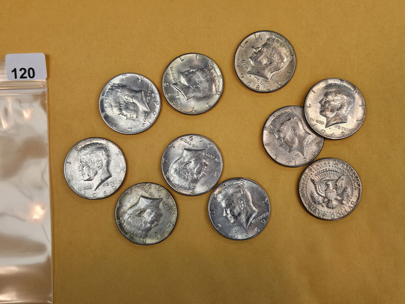 Ten mixed silver Kennedy Half Dollars (1 of 2)