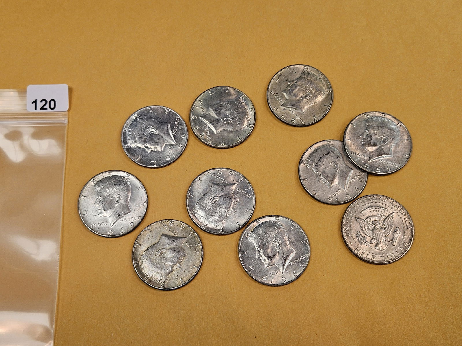 Ten mixed silver Kennedy Half Dollars - 2