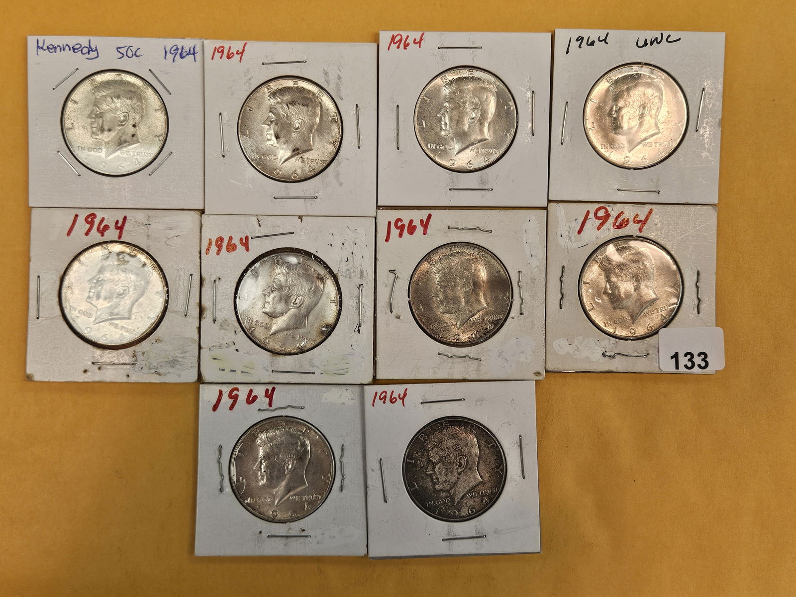 Ten Brilliant 1964 Kennedy silver Half Dollars (1 of 2)