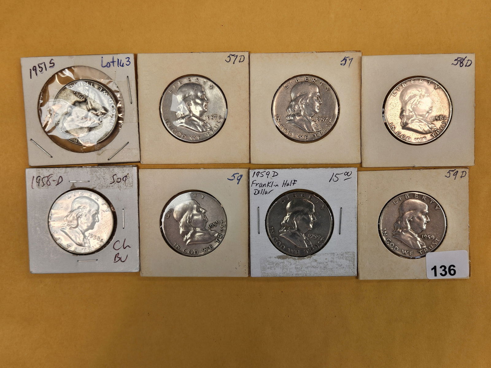 Eight Franklin Silver Half Dollars (1 of 3)