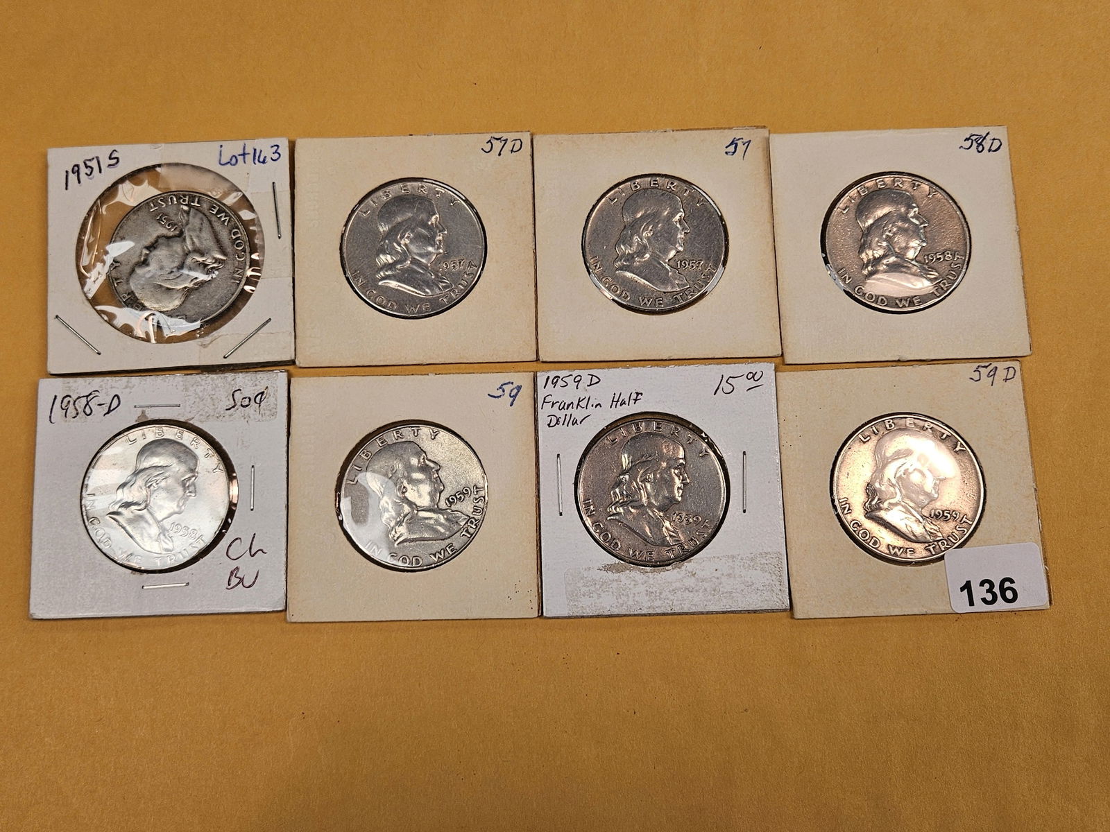Eight Franklin Silver Half Dollars - 2