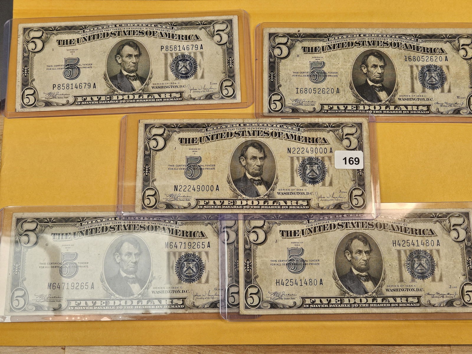 Five mixed $5 Silver Certificates - 2