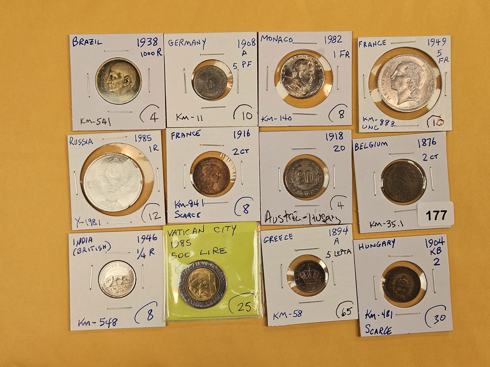 Twelve nice, mixed, World coins: Couple of nicer ones