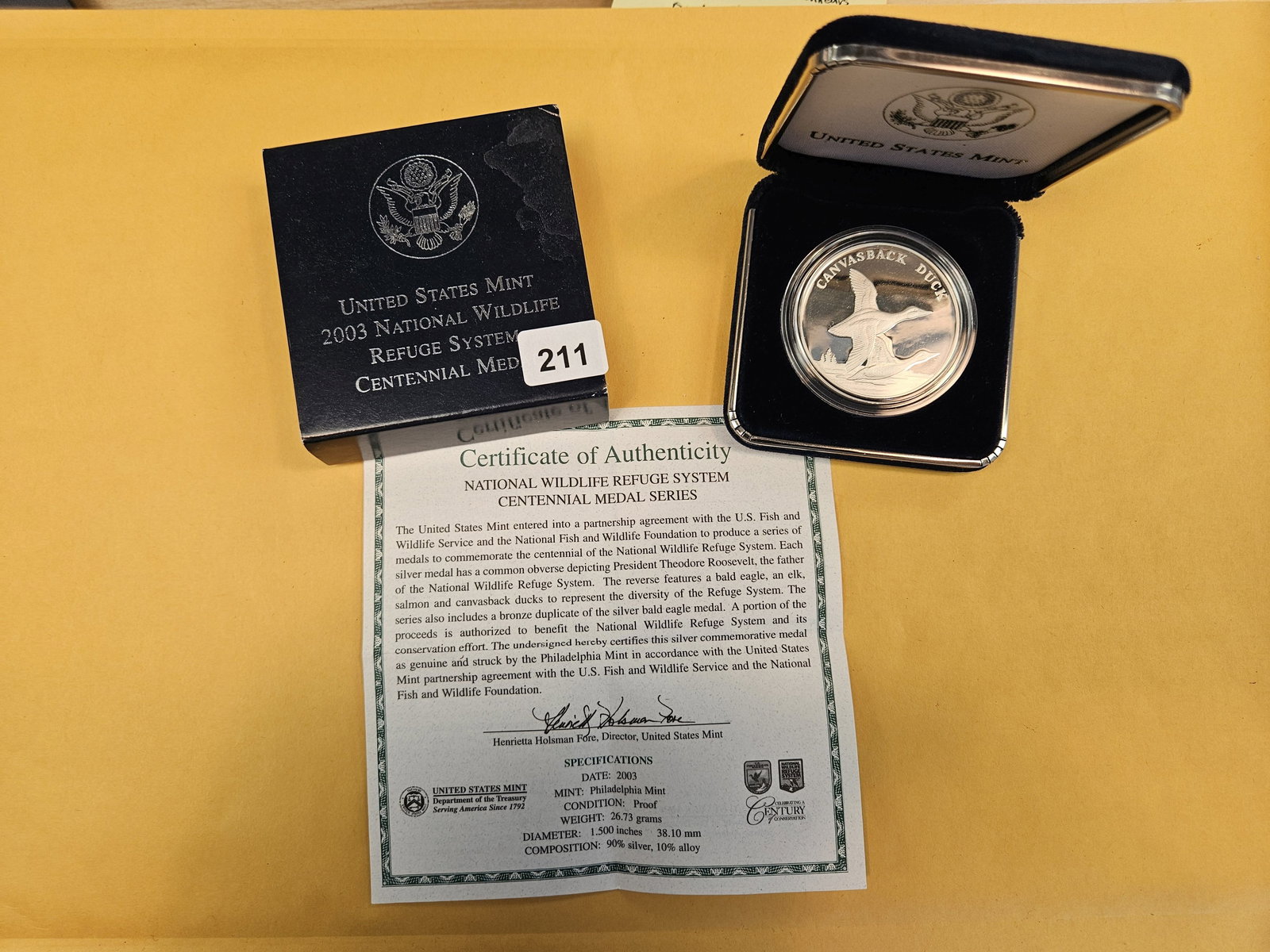 2003 GEM Proof Deep Cameo US Mint National Wildlife Refuge System Centennial SILVER Medal: In original government packaging with certificate of authenticity 