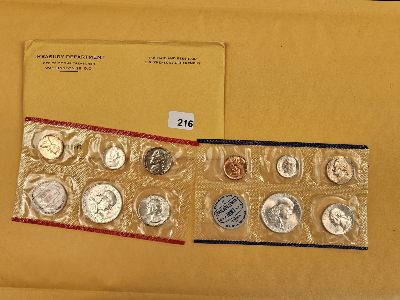 VARIETY! GEM 1960 US Silver P & D Mint Set in OGP: Has the Type B Quarter Reverse! 