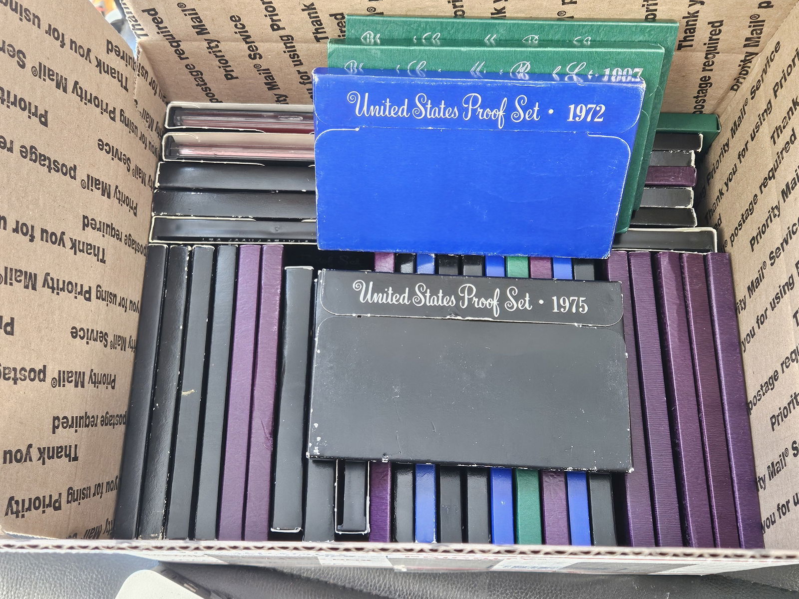 FORTY US Proof Sets: Most in OGP. Probably duplicates. Ships separately in a Flat Rate Medium Box. No combined shipping 
