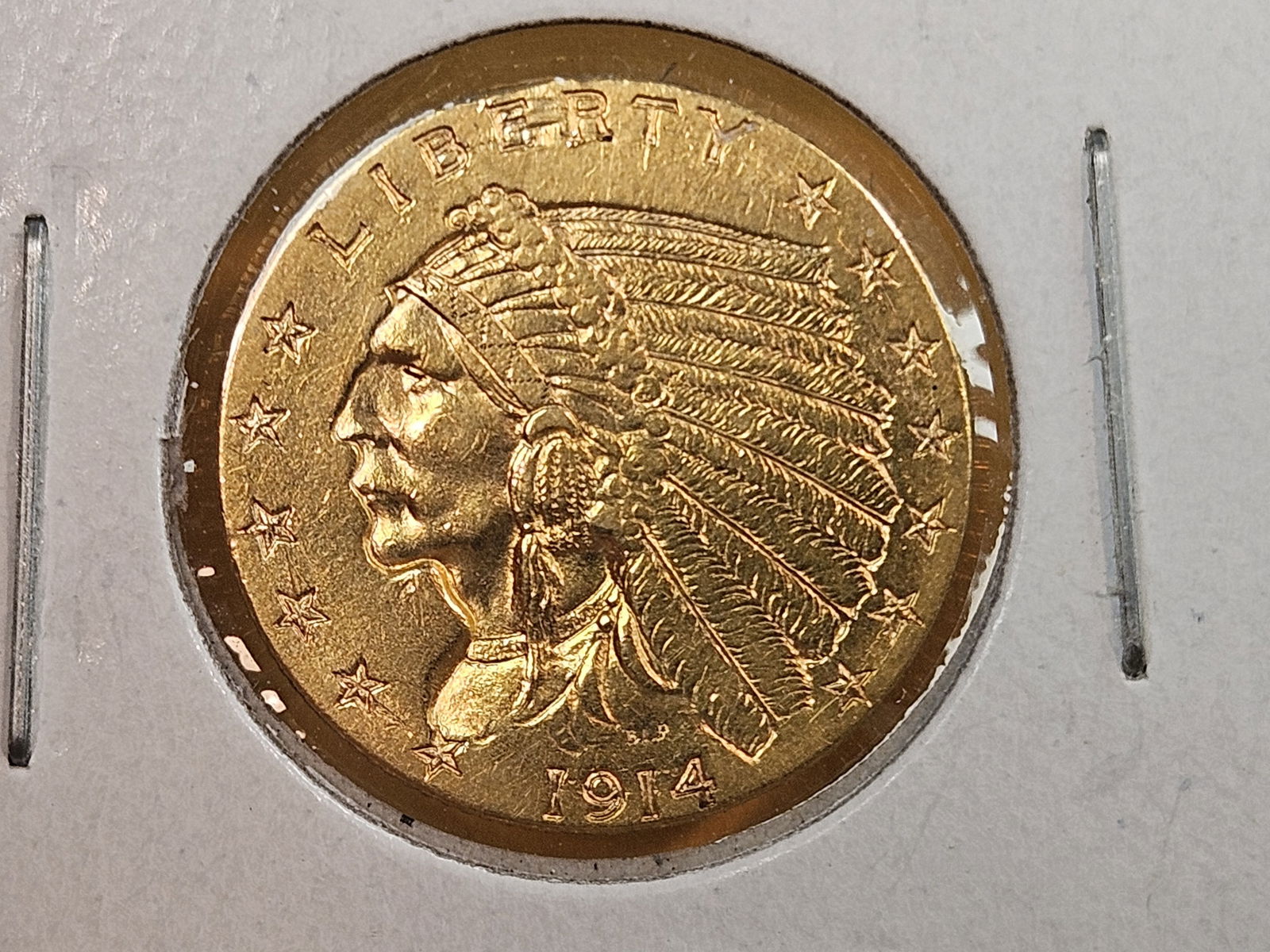 GOLD! Brilliant About Uncirculated plus 1914-D Indian Head Gold $2.5 Dollars: Quarter Eagle 