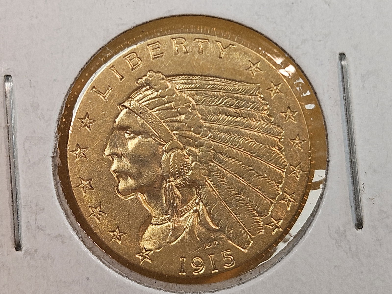 GOLD! Brilliant About Uncirculated 1915 Indian Head Gold $2.5 Dollars (1 of 3)