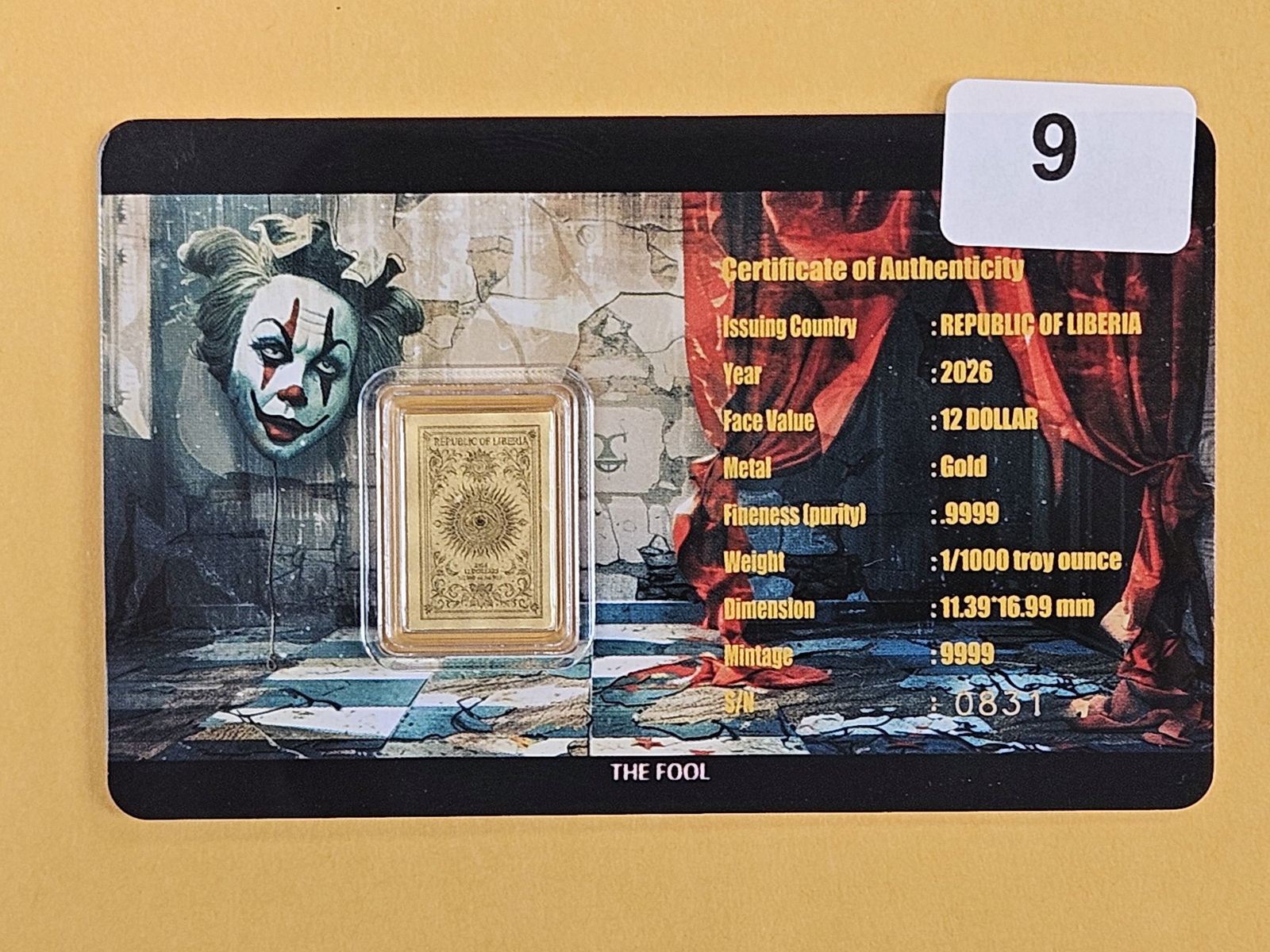 GOLD! GEM Republic of Liberia 2026 GOLD 12 Dollar: In original Assay card holder