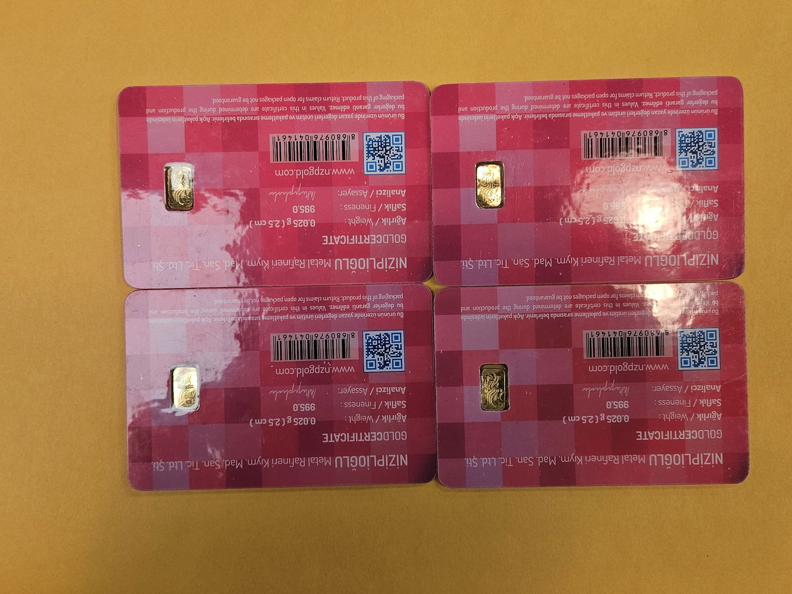 GOLD! Four NZP Turkey .995 fine gold bars in Assay Holders - 2