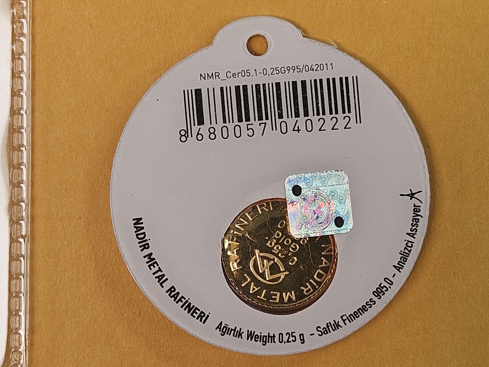 GOLD! NADIR Gold .995 Gold bar in Assay Holder - 3