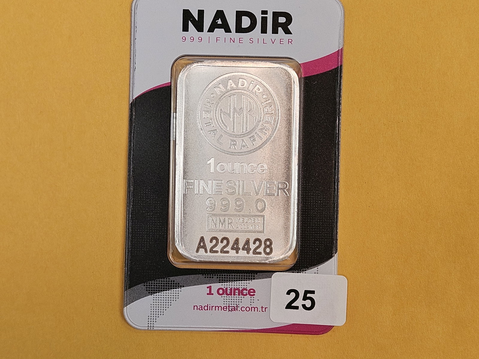 SILVER! NADIR One Troy ounce .999 fine silver bar: In original Assay card holder