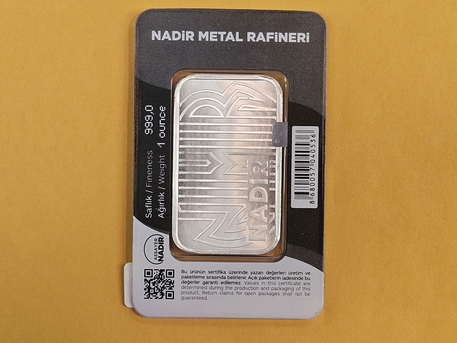 SILVER! NADIR One Troy ounce .999 fine silver bar - 2