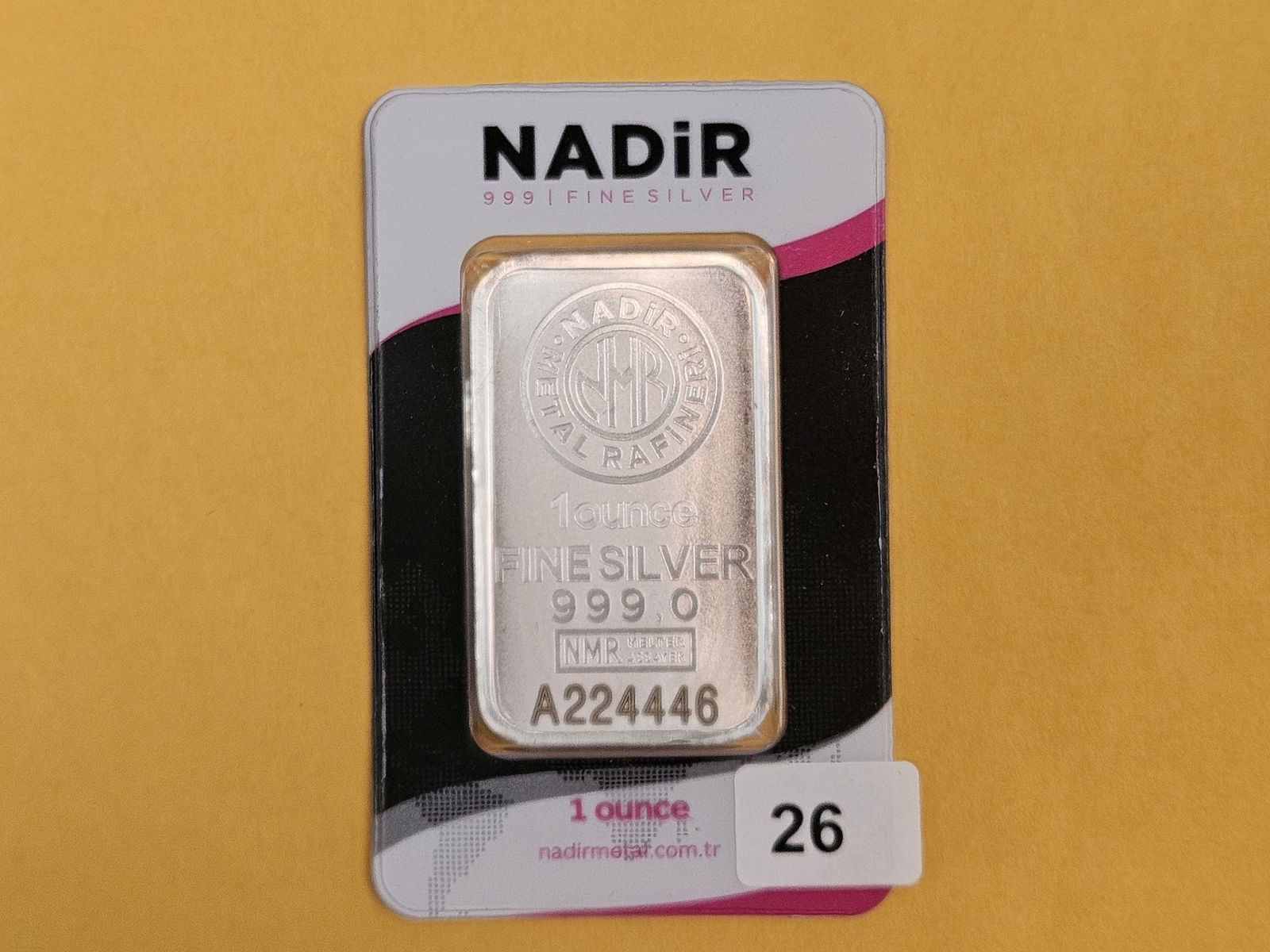SILVER! NADIR One Troy ounce .999 fine silver bar: In original Assay card holder
