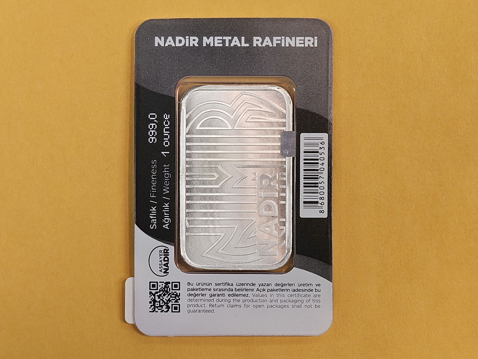 SILVER! NADIR One Troy ounce .999 fine silver bar - 2