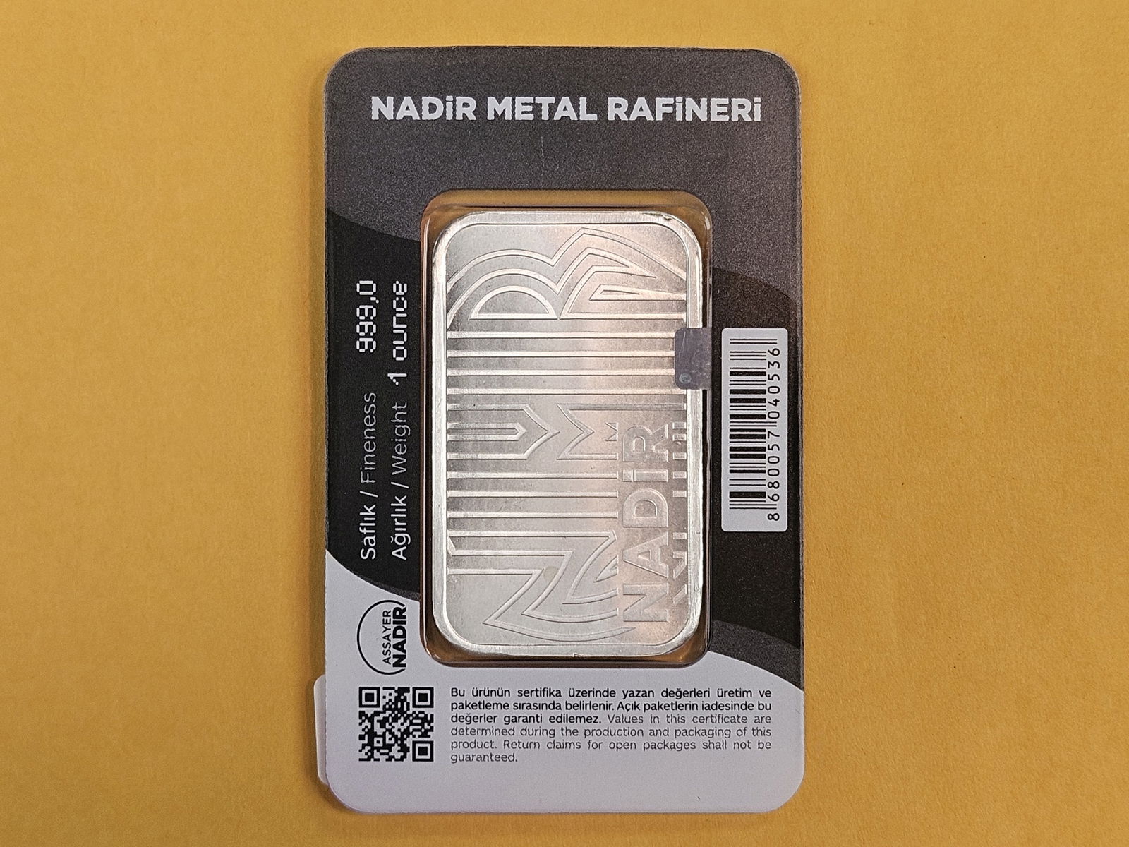 SILVER! NADIR One Troy ounce .999 fine silver bar - 2