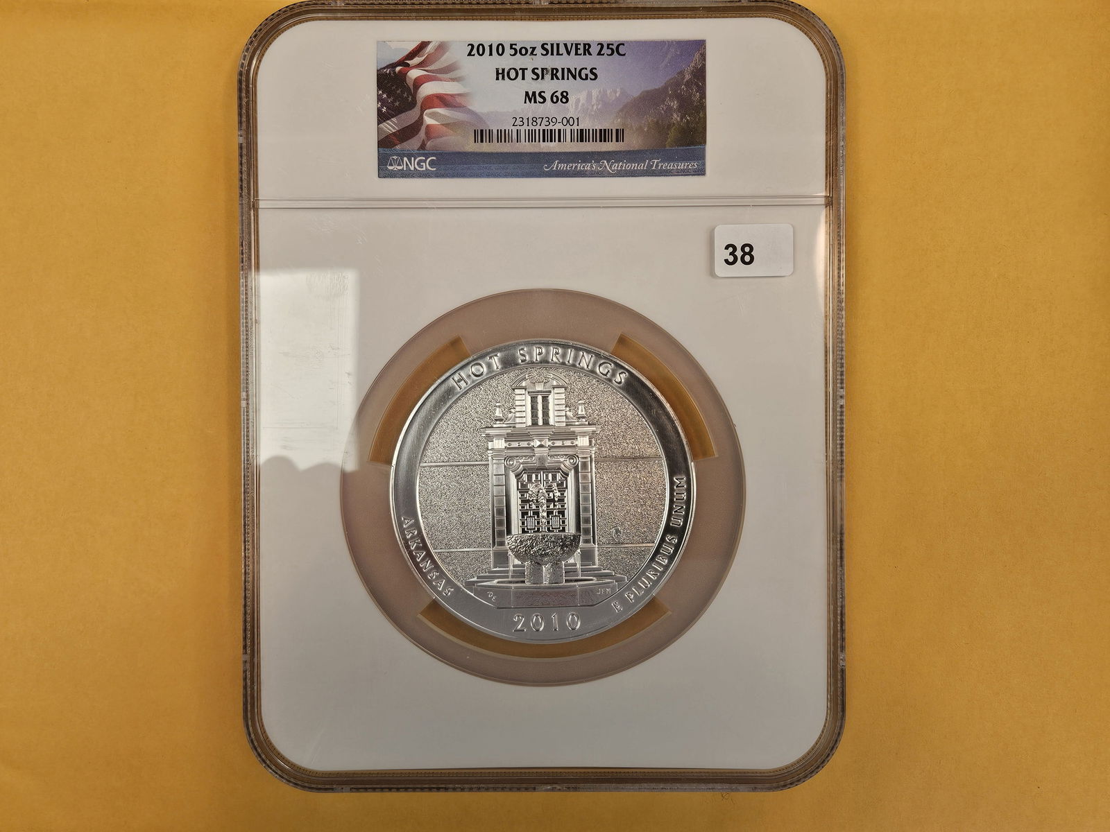 LARGE-SIZE QUARTER! NGC 2010 FIVE OUNCE SILVER Washington Quarter: Graded in Mint State 68. Five Troy ounce .999 fine silver quarter 