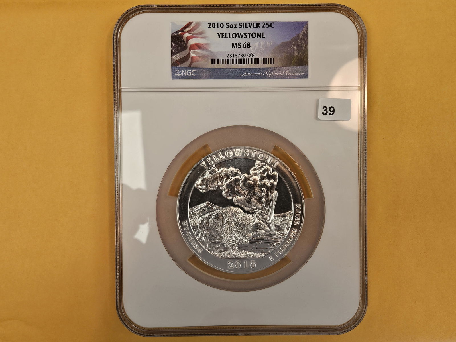 LARGE-SIZE QUARTER! NGC 2010 FIVE OUNCE SILVER Washington Quarter: Graded in Mint State 68. Five Troy ounce .999 fine silver quarter 
