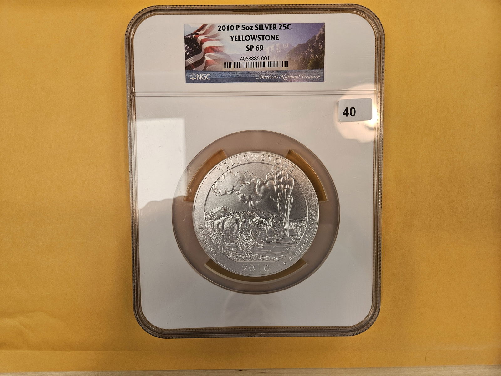 LARGE-SIZE QUARTER! NGC 2010 FIVE OUNCE SILVER Washington Quarter: Graded in Specimen 69. Five Troy ounce .999 fine silver quarter 