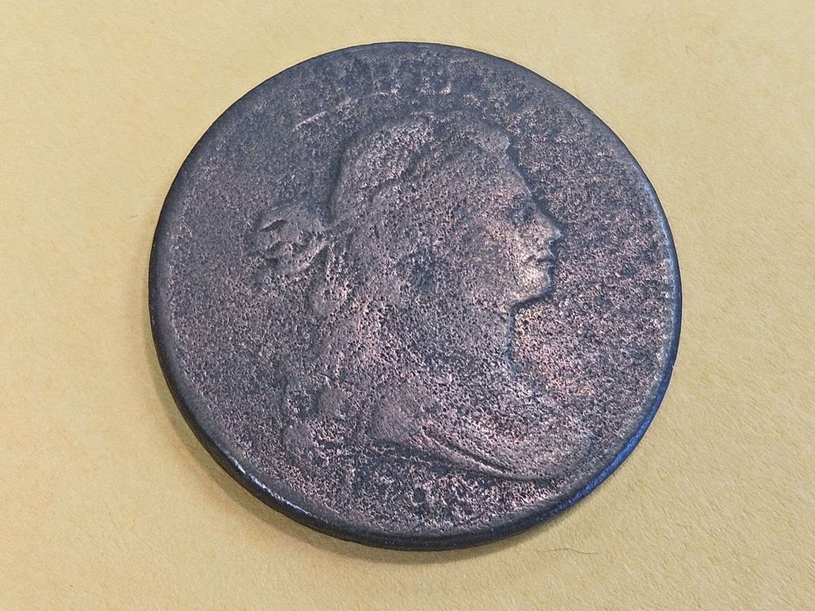 1798 Draped Bust Large Cent in Very Good: Burnished. Good portrait and date.