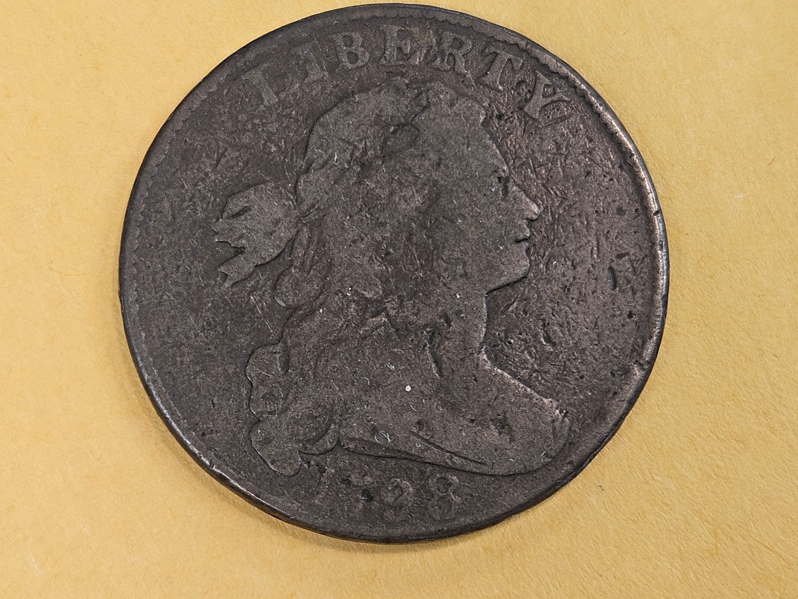 1798 Draped Bust Large Cent in Very Good: Sheldon S-165. R-4. Large 8. Style II Hair