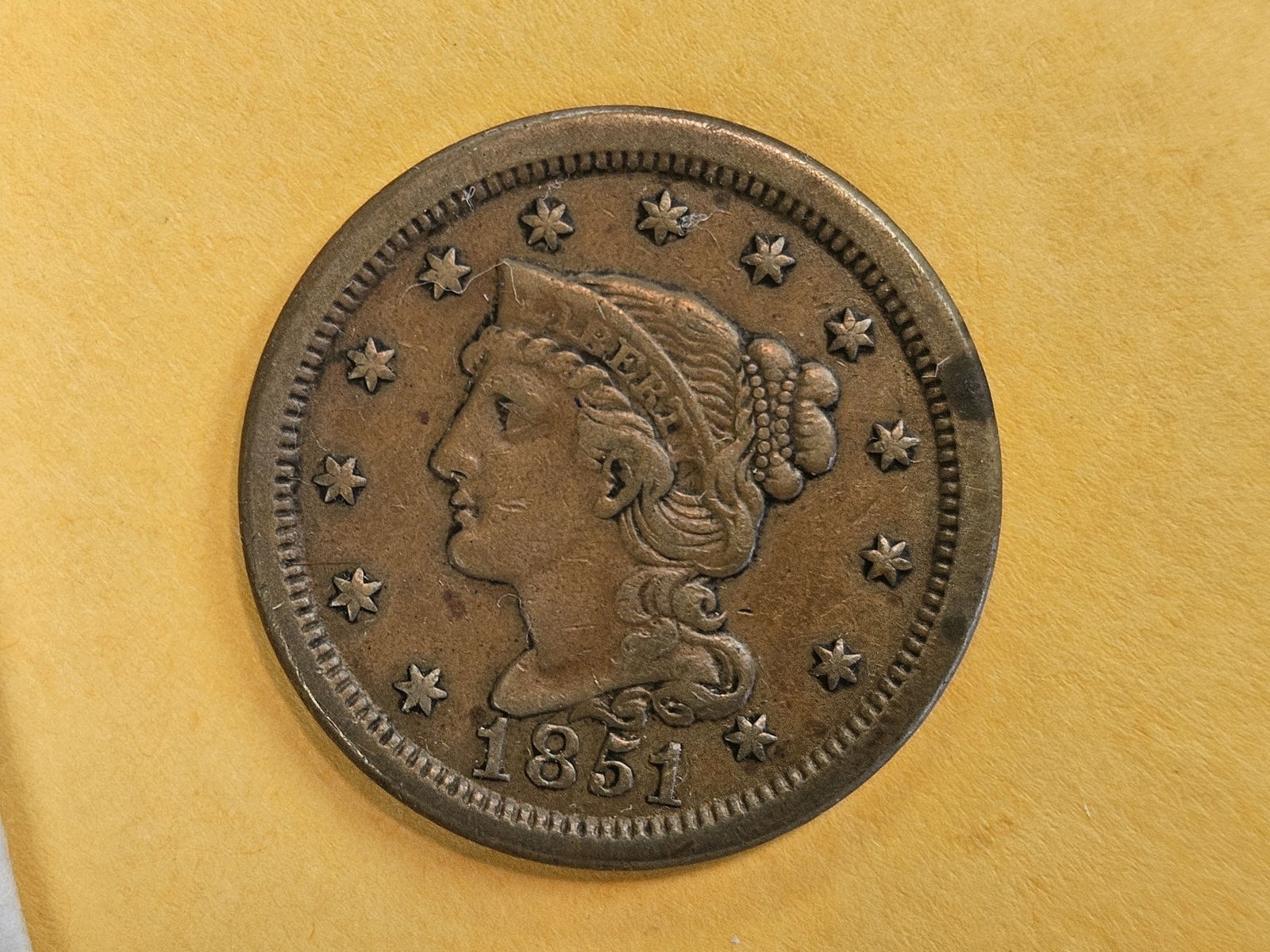 1851 Braided Hair Large Cent in Very Fine plus - 3