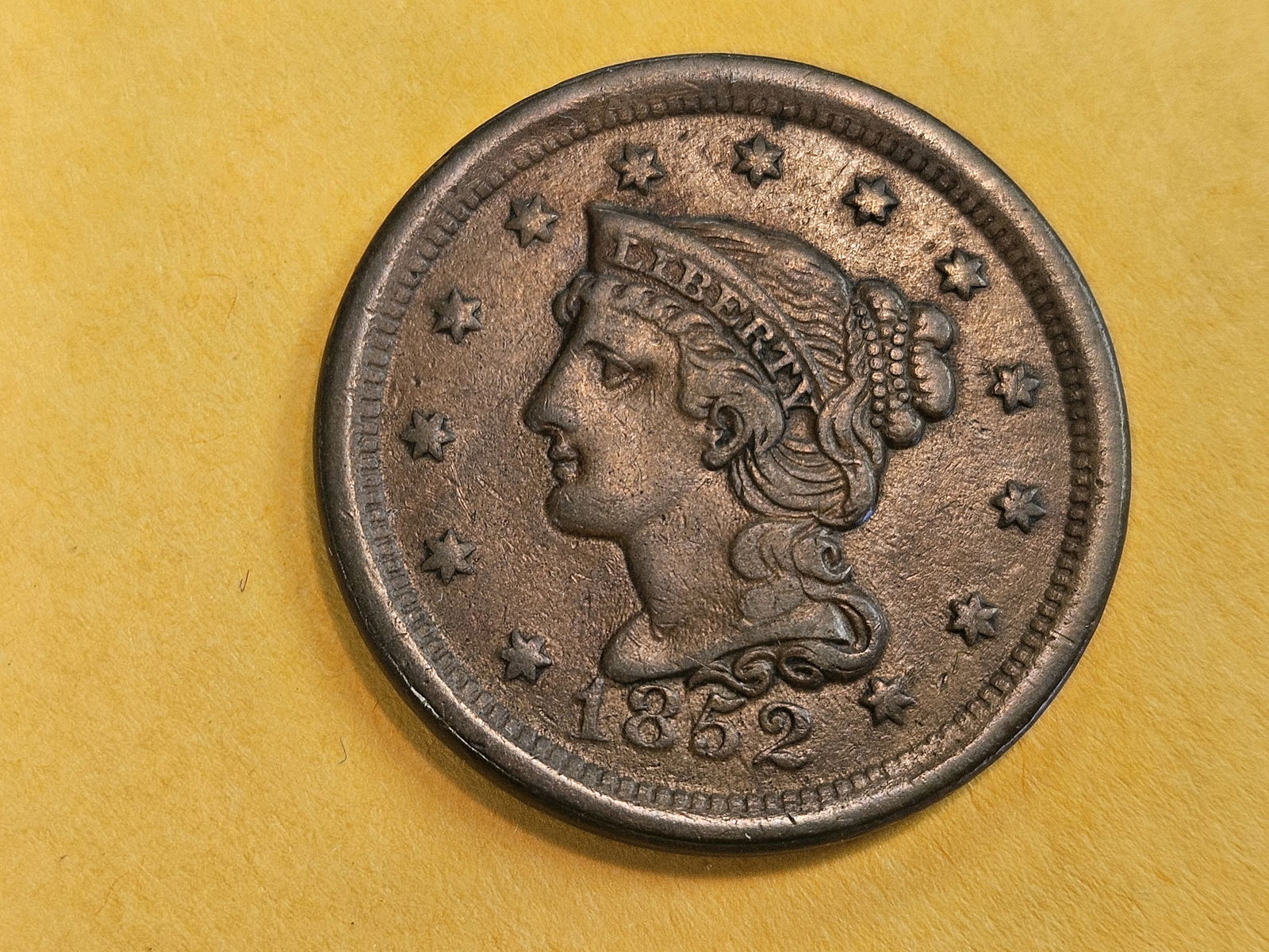 1852 Braided Hair Large Cent in Very Fine plus: N-13. R-3