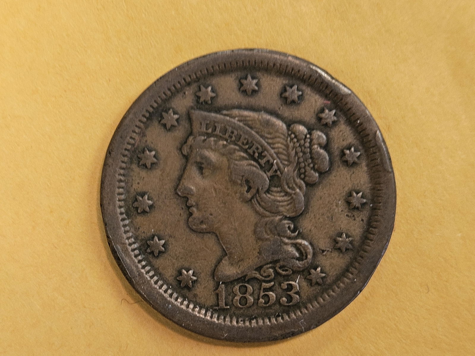 1853 Braided Hair Large Cent in Very Fine - 3