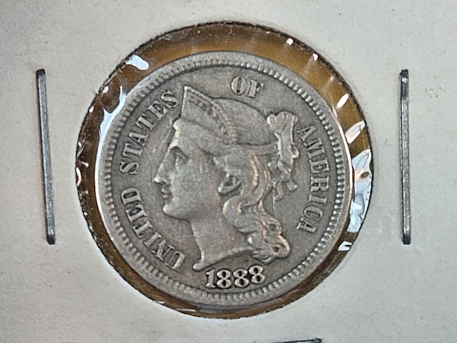 Choice About Uncirculated plus 1888 Three Cent Nickel: Little Better Date 