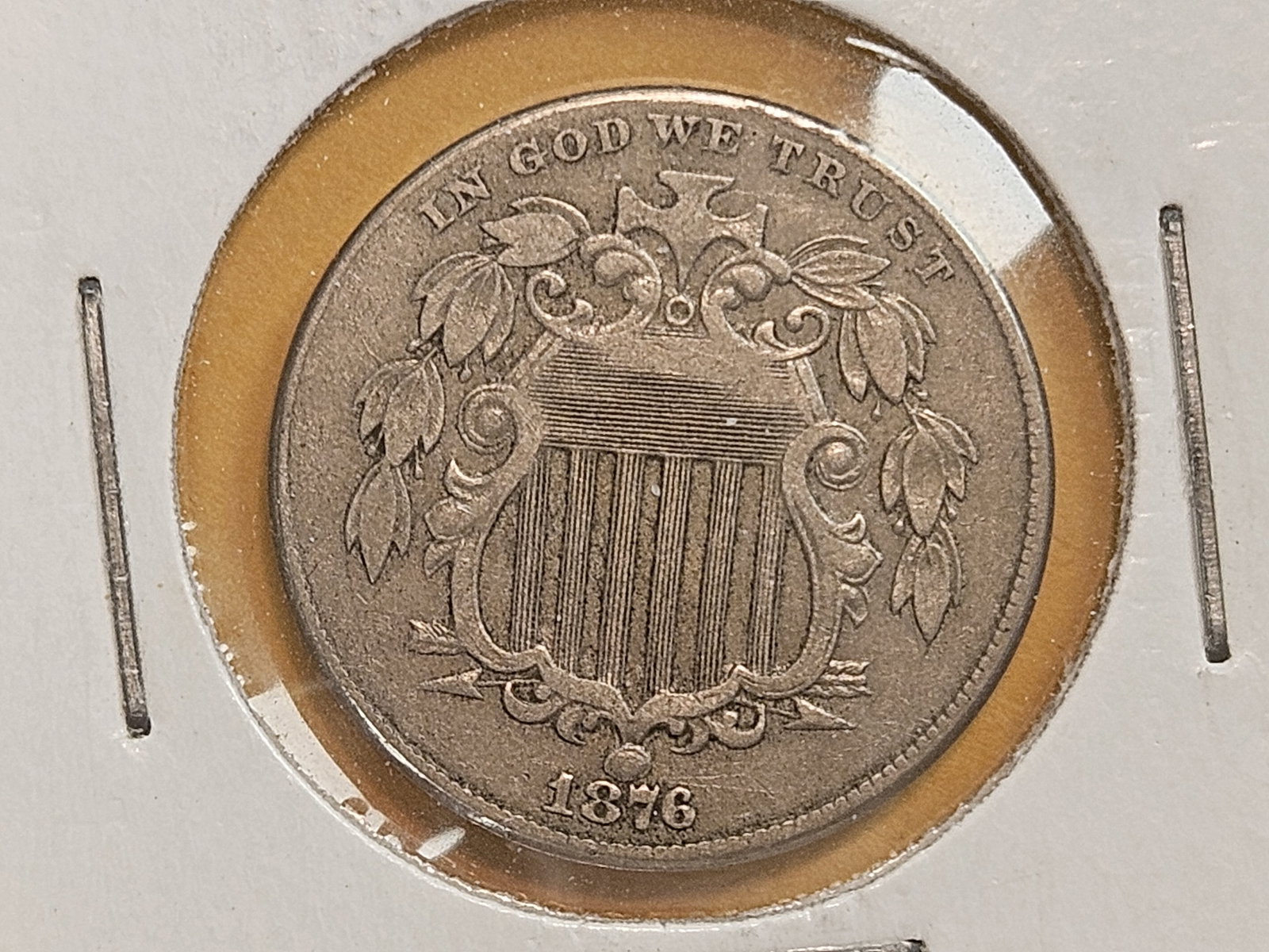 Better grade 1876 Shield Nickel in Very Fine: Spirit of 76! 