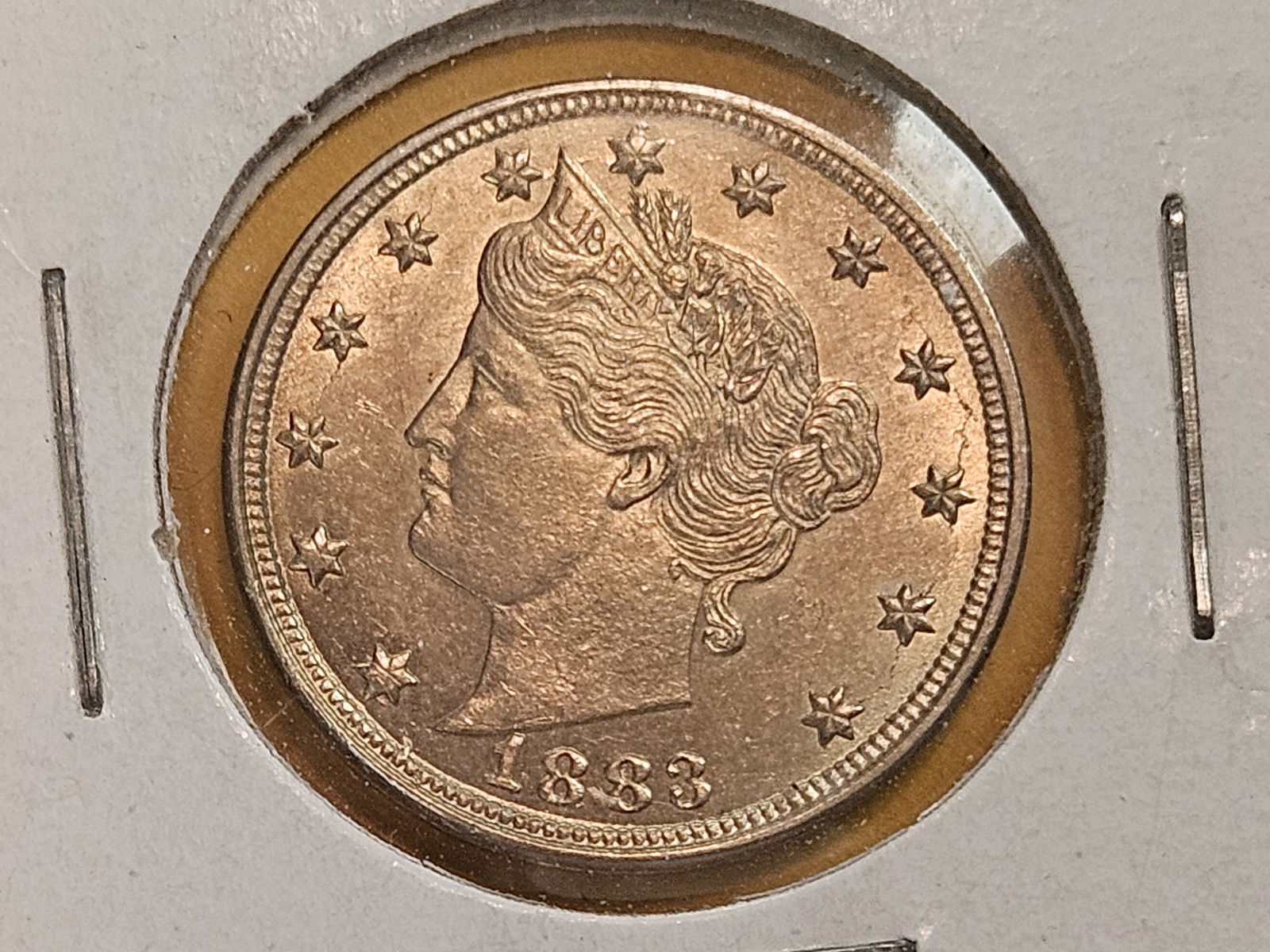 * Choice Brilliant Uncirculated plus 1883 Liberty "V" Nickel: No cents version. Great luster! 