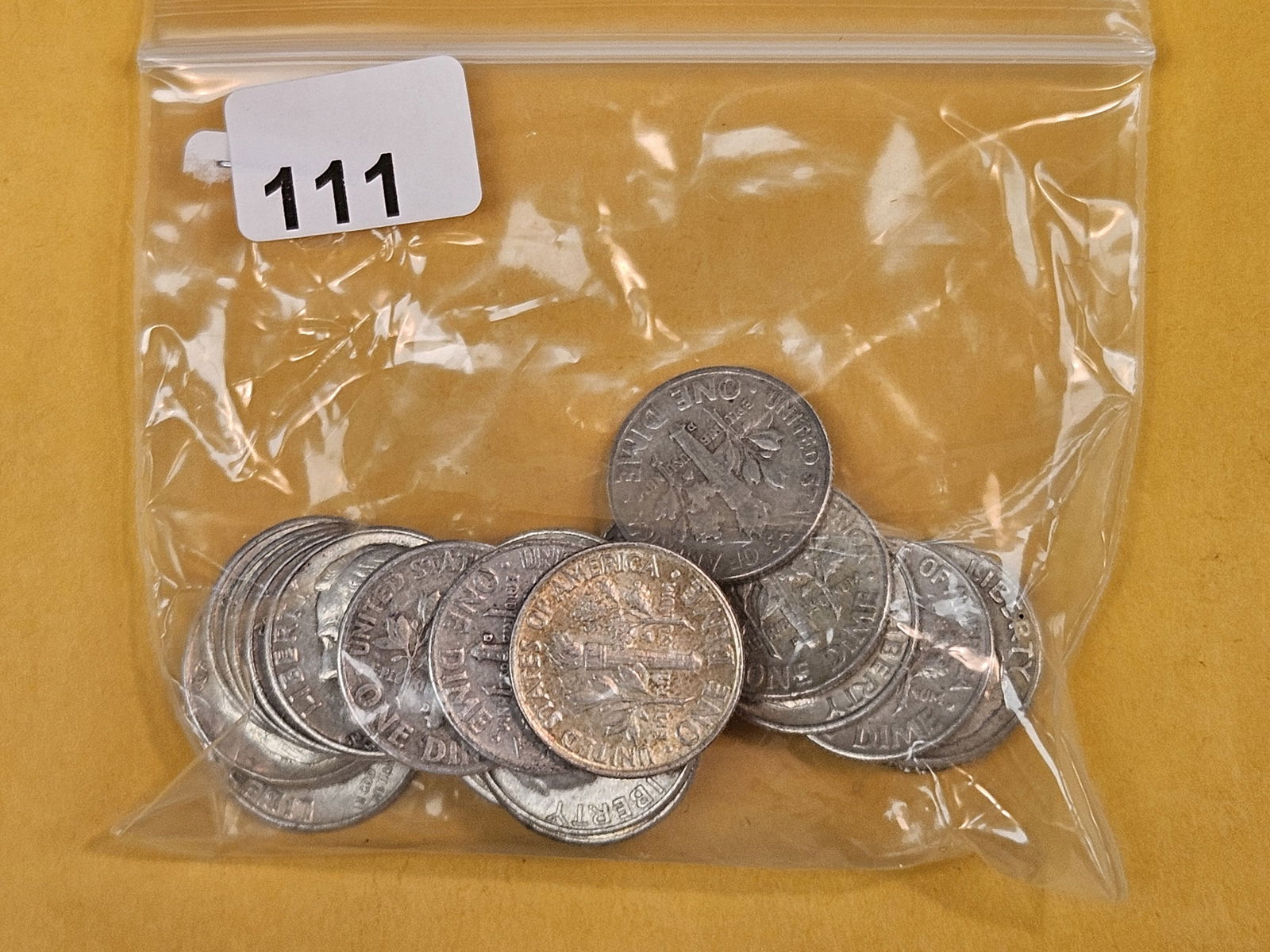 Twenty-five silver Roosevelt Dimes: Circulated 