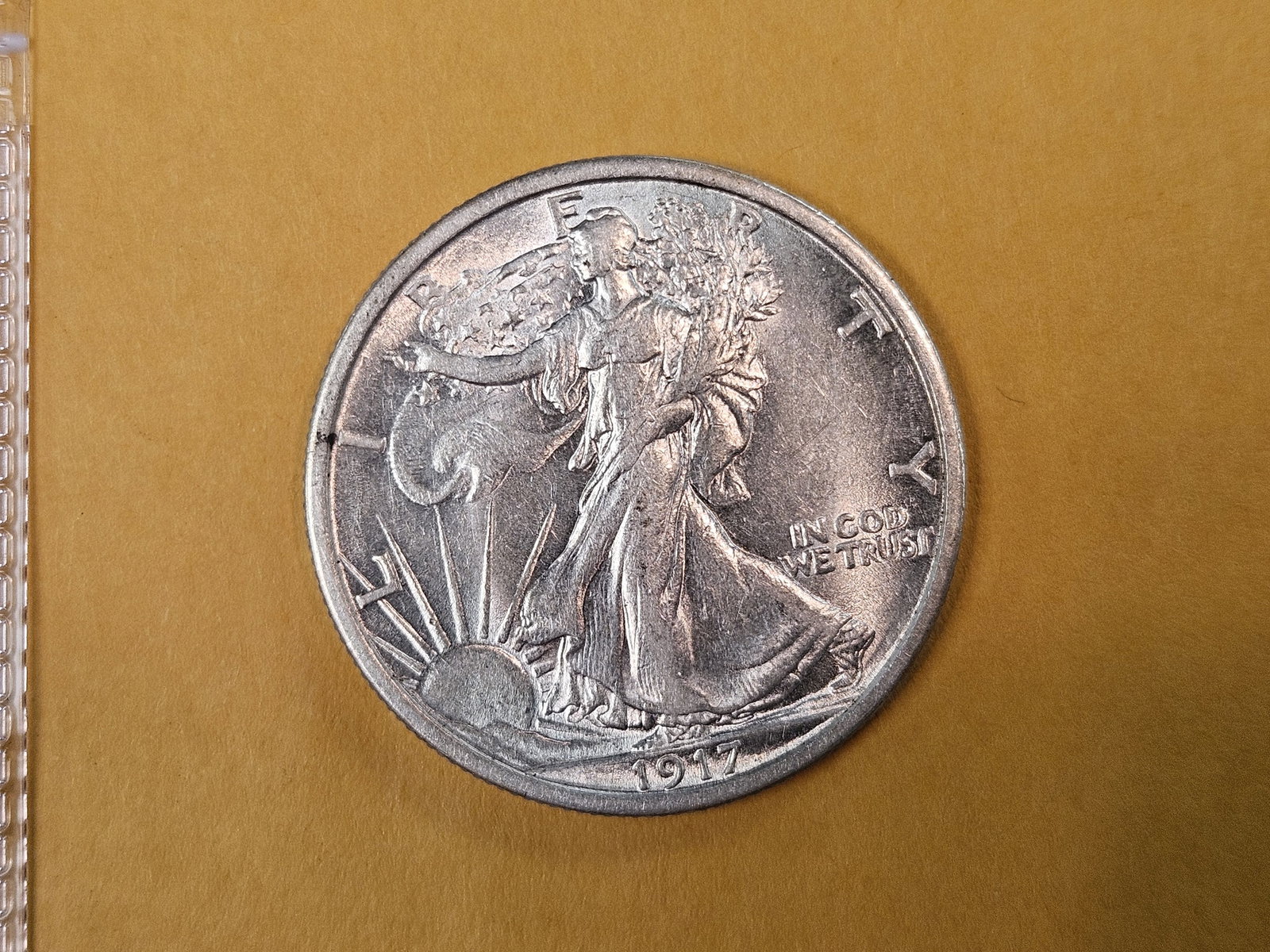 Very Choice Brilliant Uncirculated 1917 Walking Liberty Half Dollar: Bright luster 
