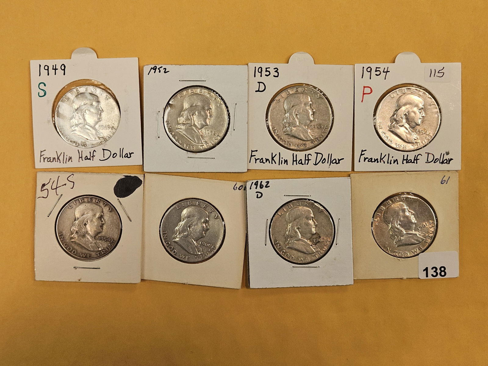 Eight mixed Franklin silver Half Dollars (1 of 2)