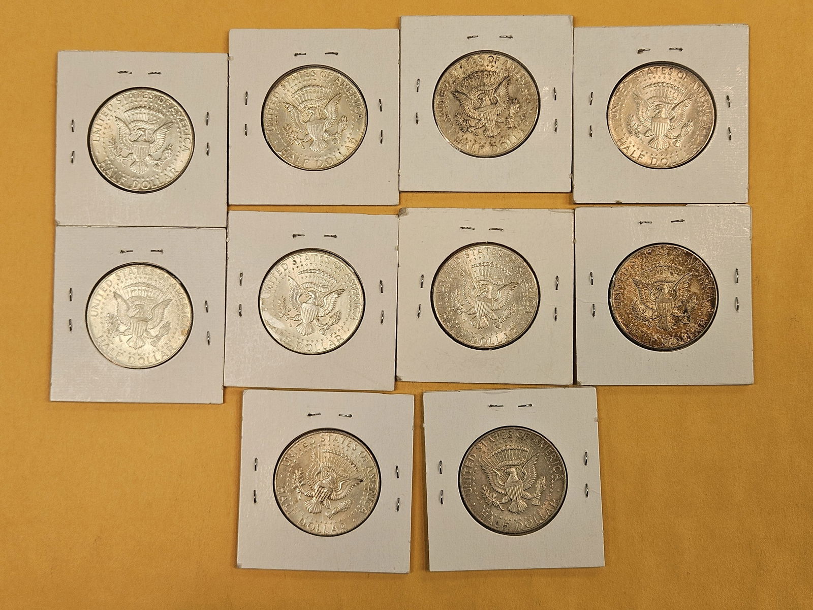 Ten 1964 Kennedy silver half dollars - 2