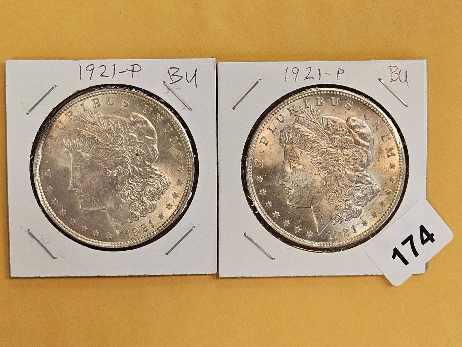 Two Choice Brilliant Uncirculated 1921 Morgan silver Dollars (1 of 3)