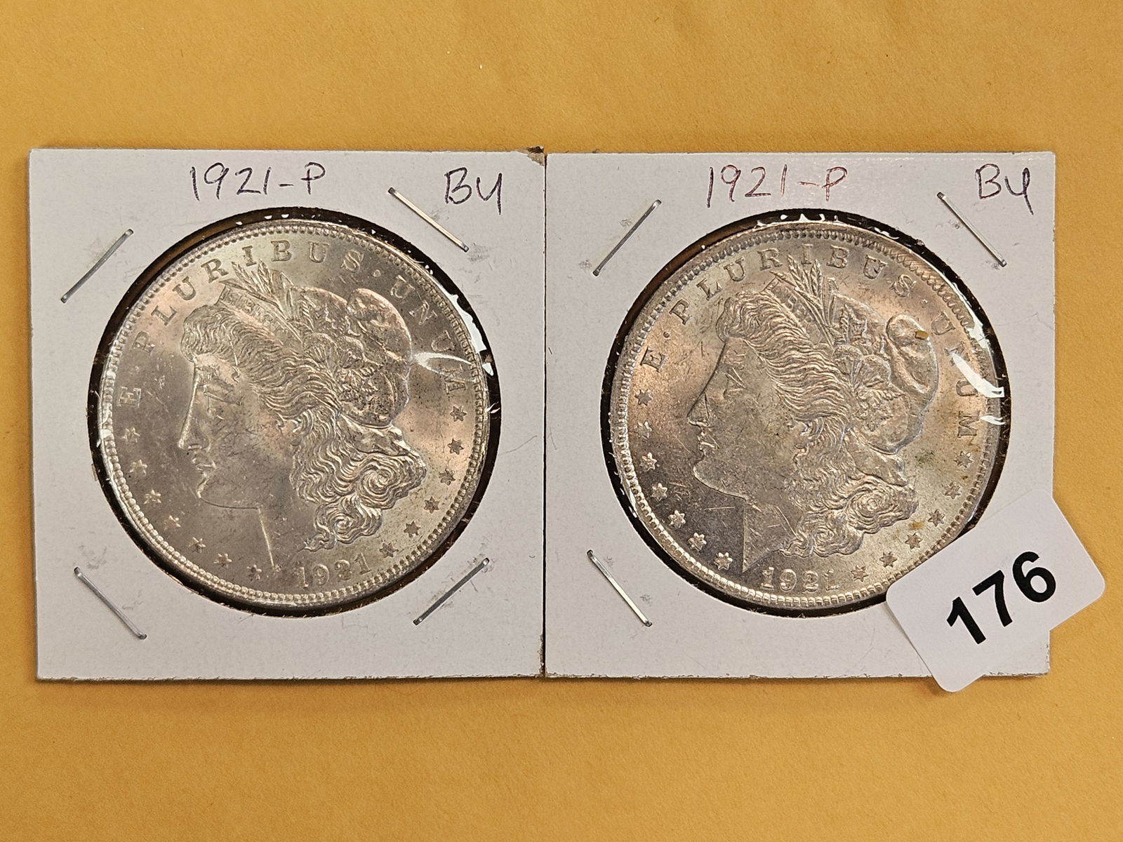 Two Choice Brilliant Uncirculated 1921 Morgan silver Dollars: Both bright and blustery!