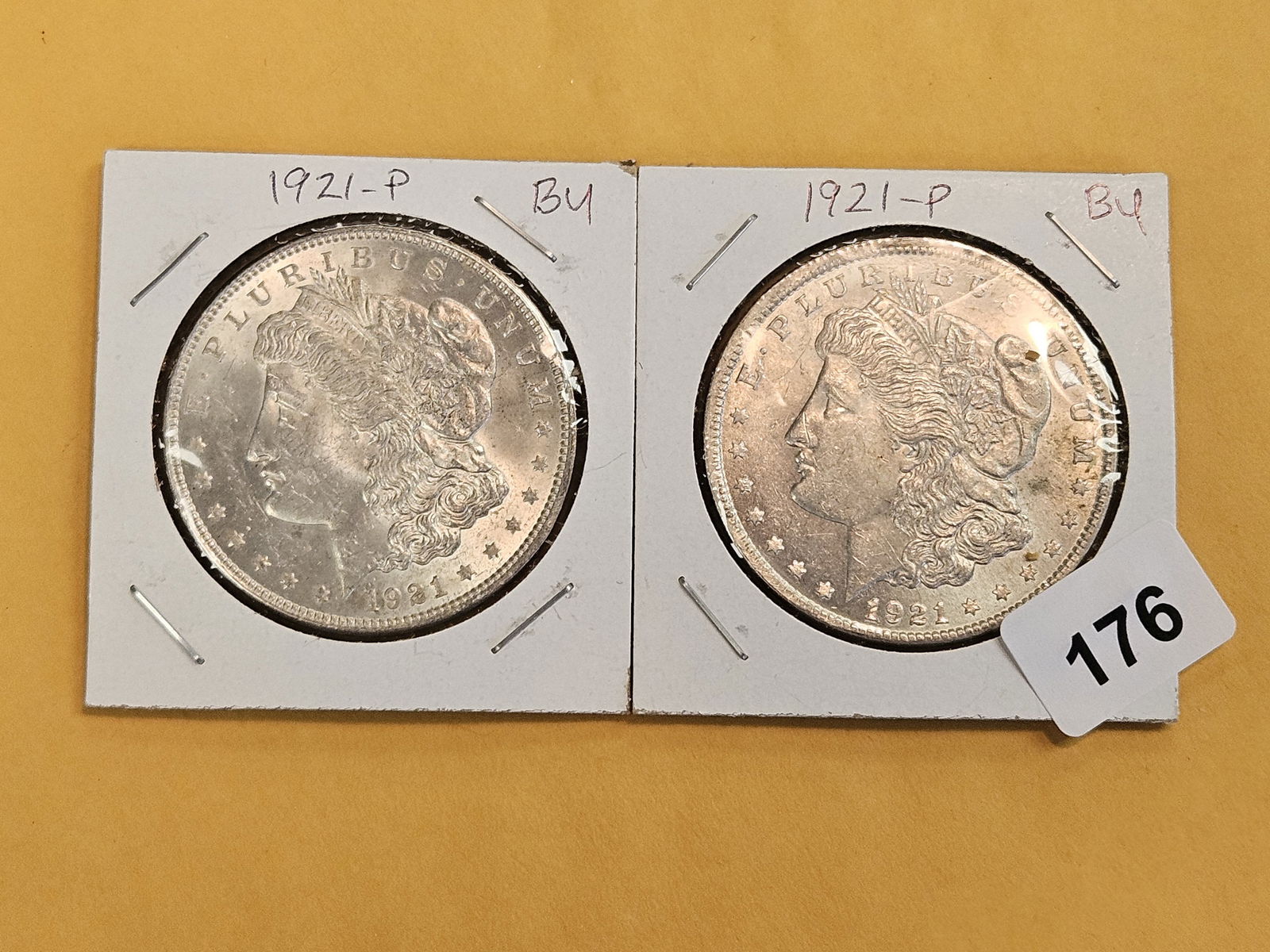 Two Choice Brilliant Uncirculated 1921 Morgan silver Dollars - 2